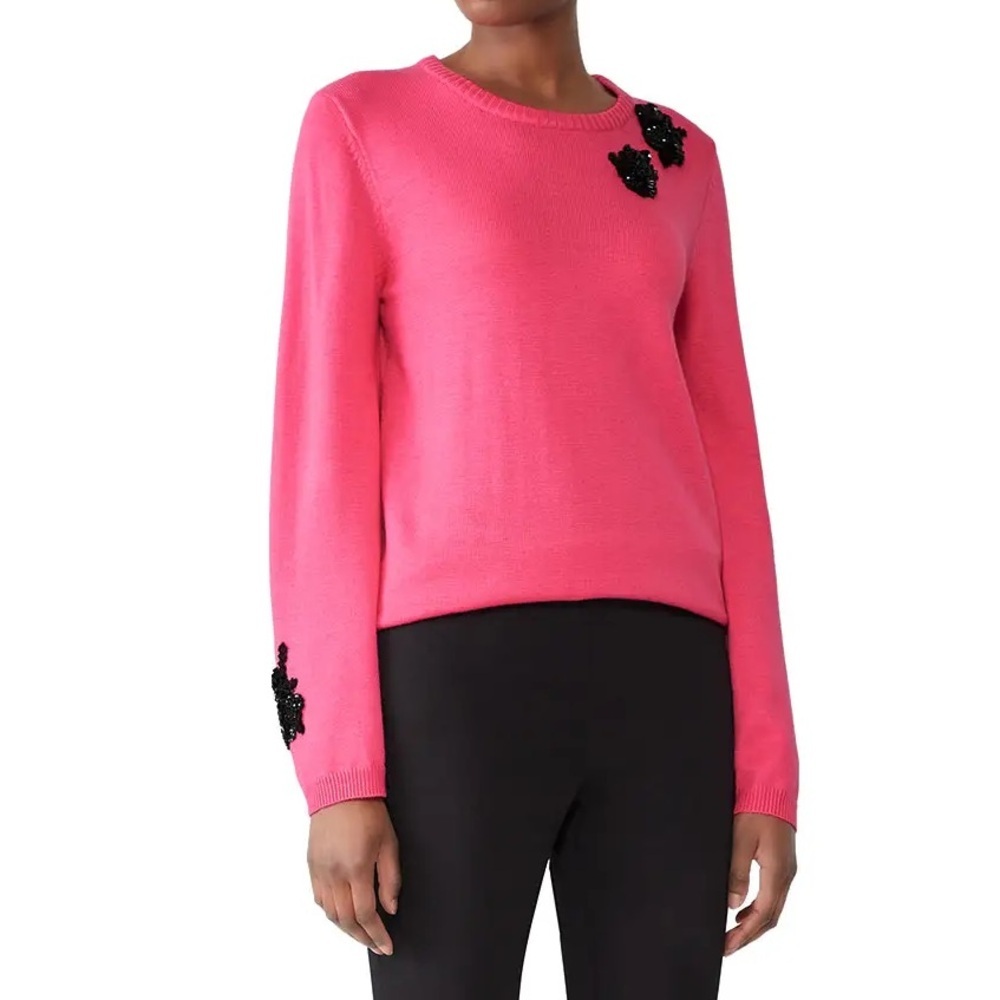 Prabal Gurung Collective Vibrant Pink Knit Sweater Sequin Detailing Size Large L